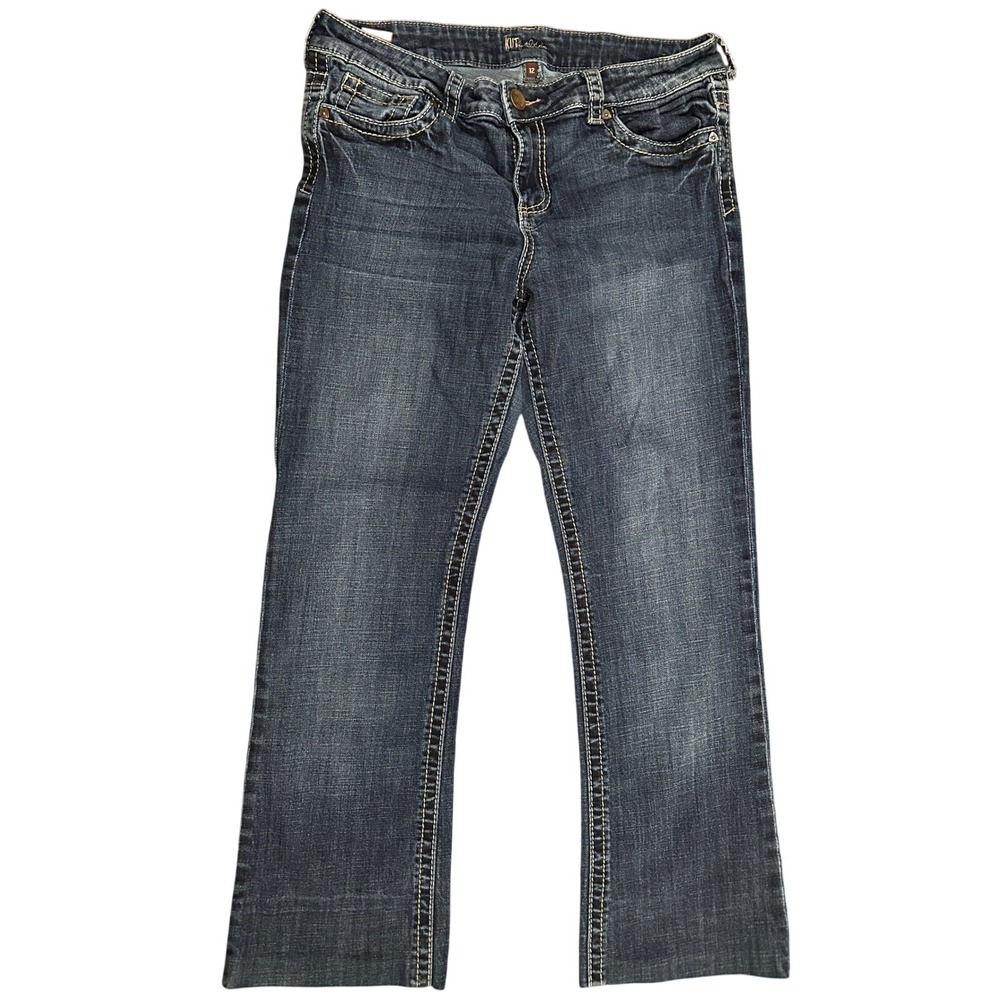 KUT from the Kloth Embroidered Flap Pocket Bootcut Jeans 12 Dark Wash 28 Inseam